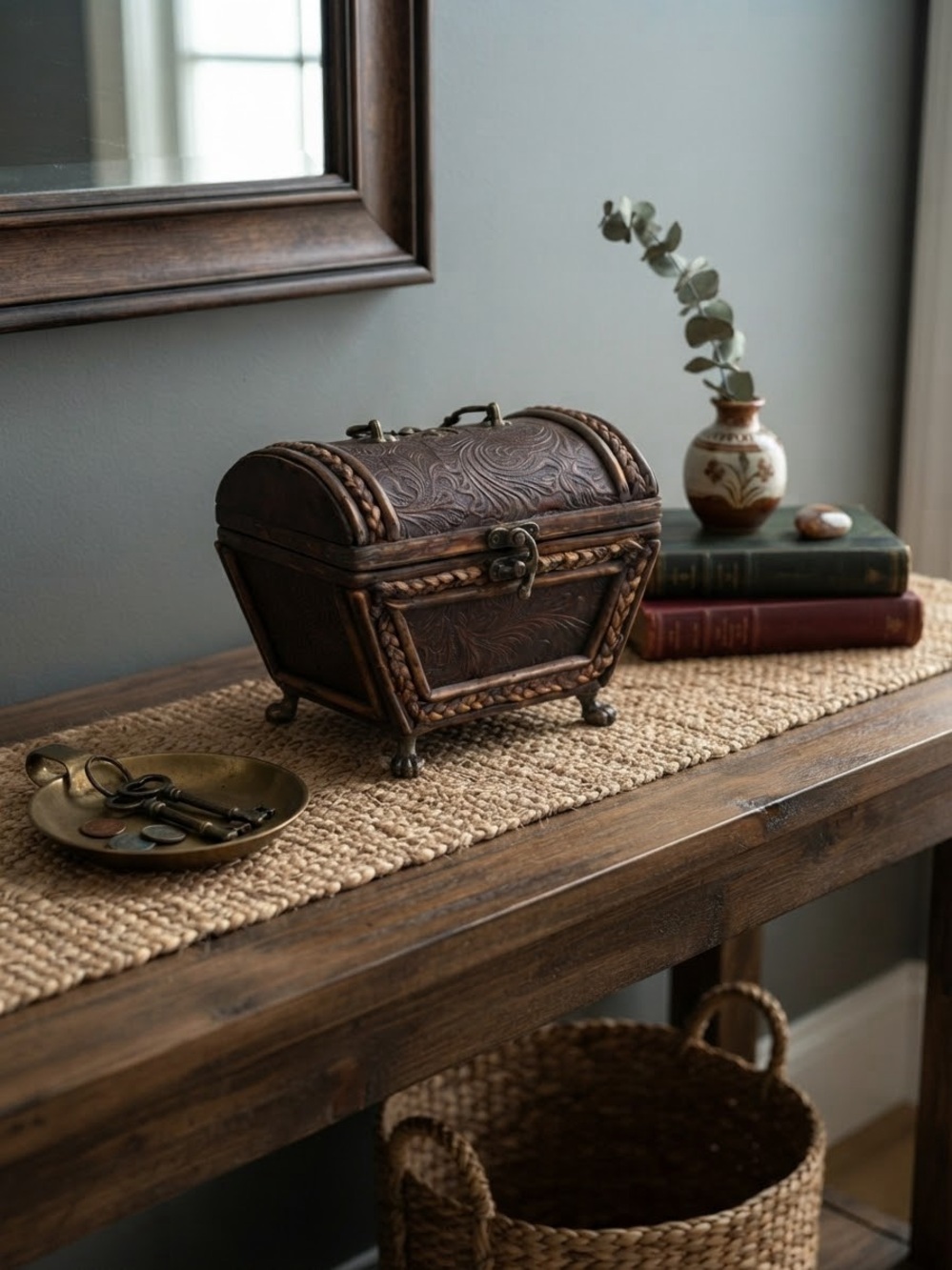 Vintage-Style Brown Decorative Trinket Chest - Home Accents